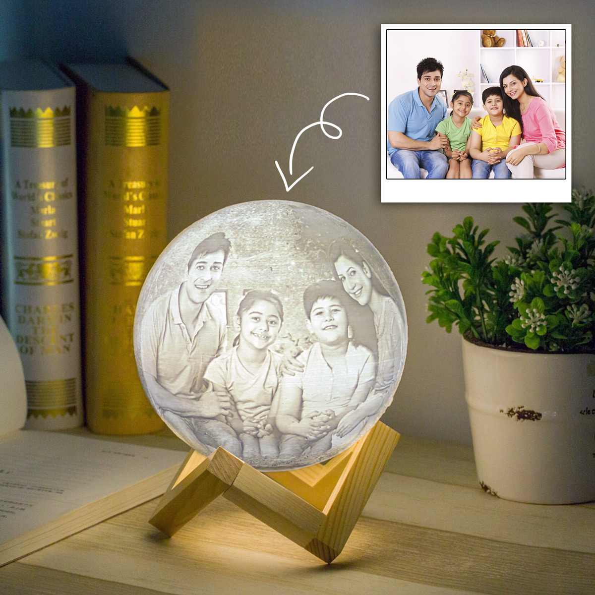 HNA GIFTING Plastic Customized Photo 3D Print LED Moon Lamp
