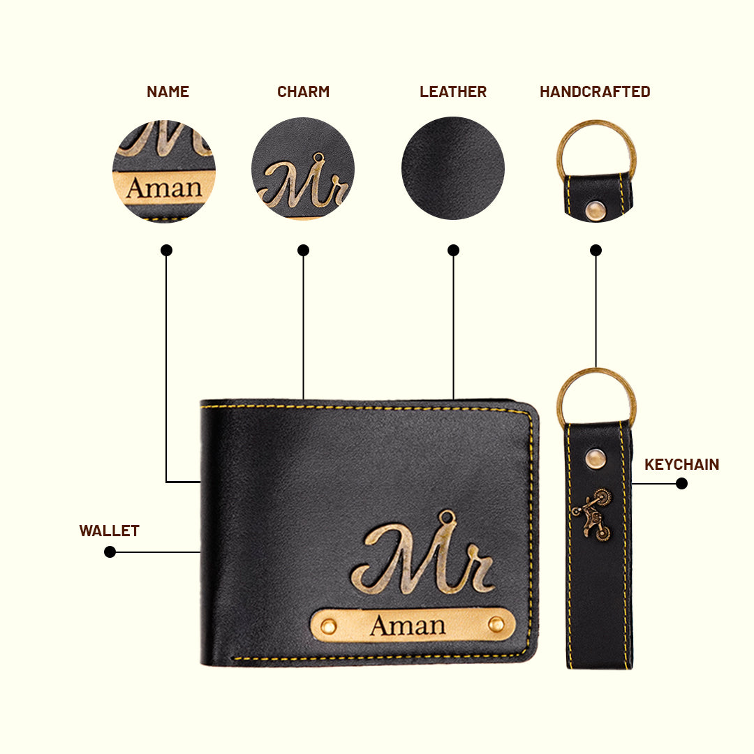 HNA GIFTING Men's Leather Customized  Wallet (Key Chain +Wallet) (Combo)