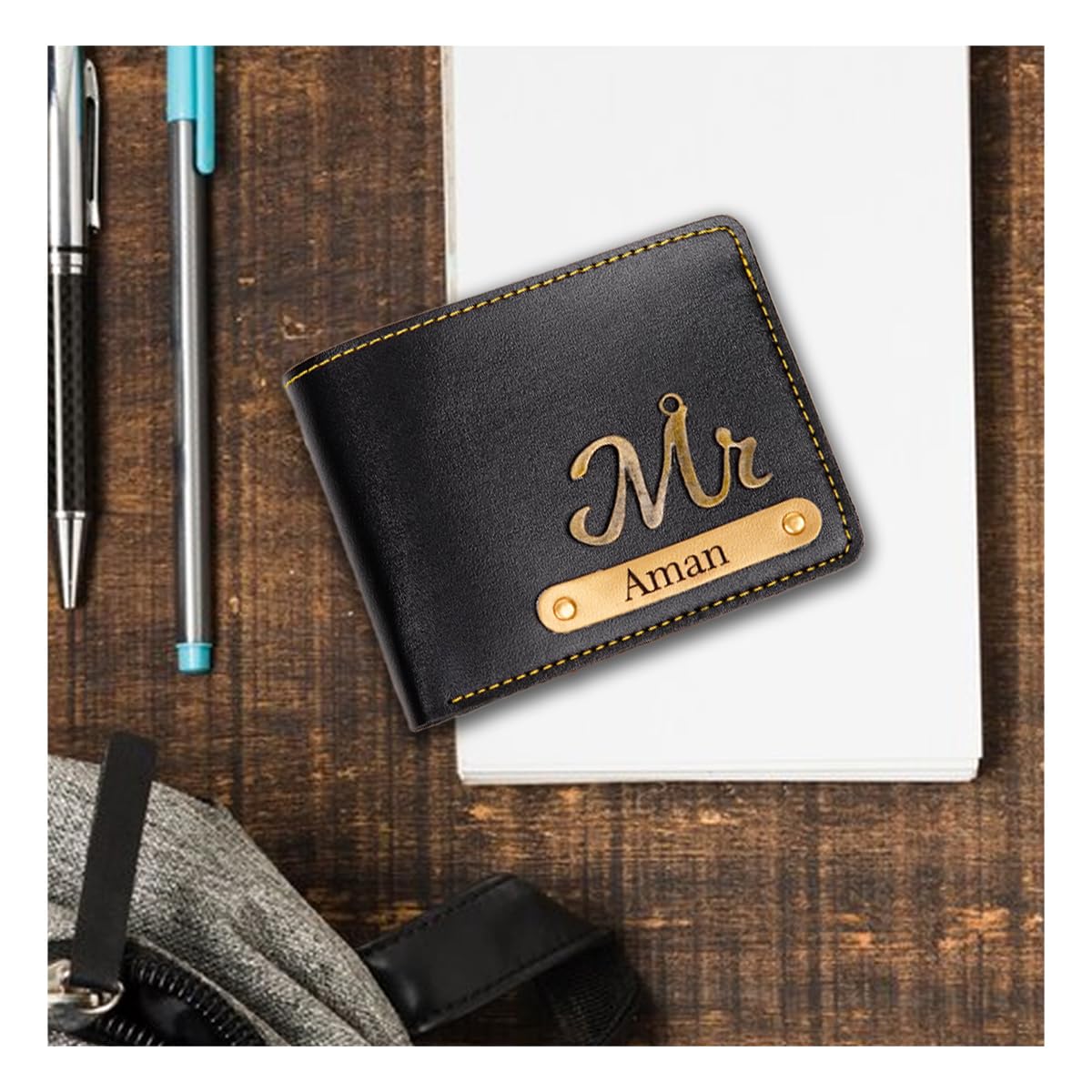 HNA GIFTING Men's Leather Customized  Wallet (Key Chain +Wallet) (Combo)