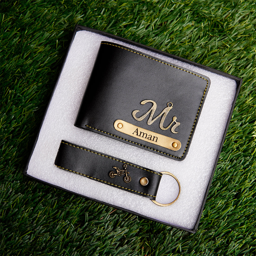 HNA GIFTING Men's Leather Customized  Wallet (Key Chain +Wallet) (Combo)