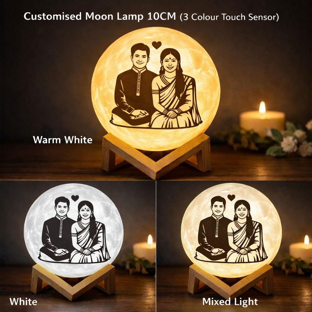 Customised Moon Lamp 10CM, 3 Colour touch sensor (warm white , white & mix of both Light)