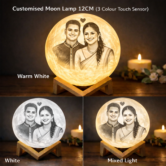 Customised Moon Lamp 12CM, 3 Colour touch sensor (warm white , white & mix of both Light)