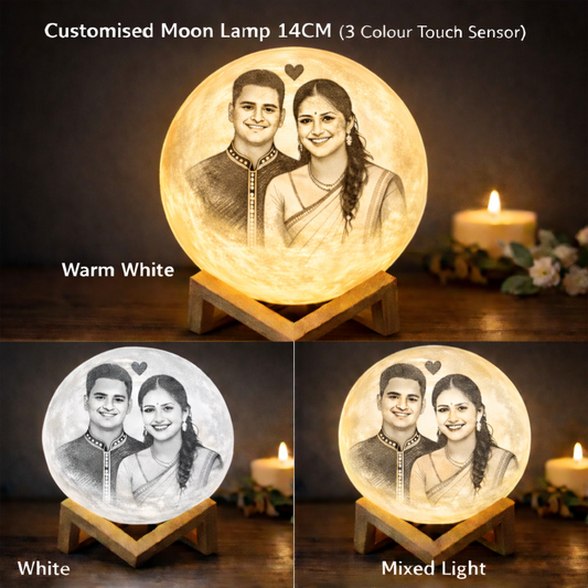 Customised Moon Lamp 14CM, 3 Colour touch sensor (warm white , white & mix of both Light)