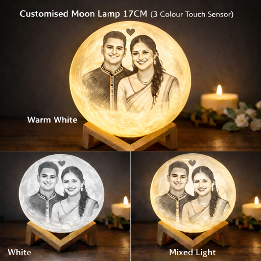 Customised Moon Lamp 17CM, 3 Colour touch sensor (warm white , white & mix of both Light)