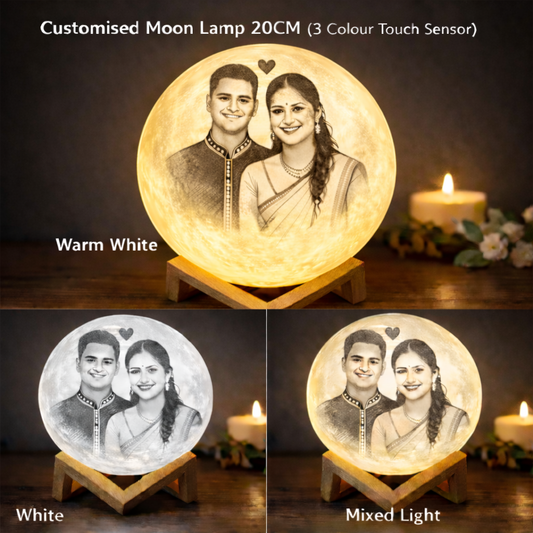 Customised Moon Lamp 20CM, 3 Colour touch sensor (warm white , white & mix of both Light)